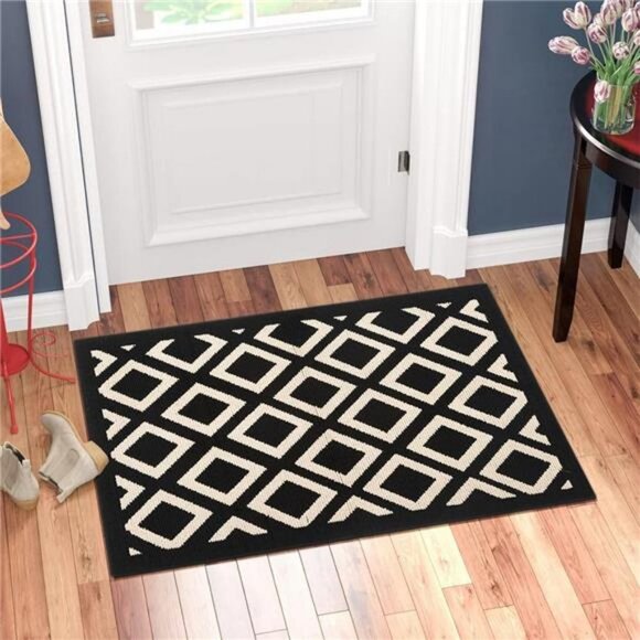 Black and White Indoor Mat 32'' x 20'', Non Slip Entry Rug Dirt Trapper Door Rug - Picture 1 of 6